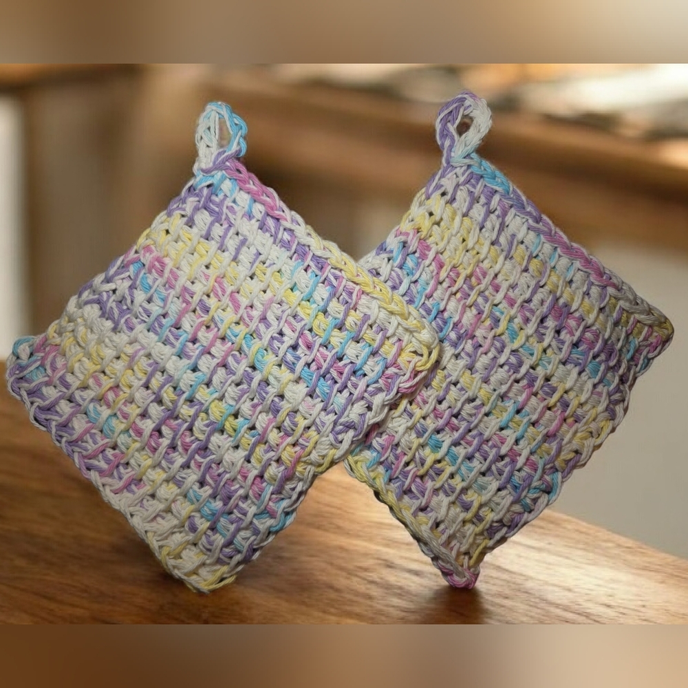 Handmade Tunisian Crochet Washcloth/Dishcloth/Potholder/Hot Pad 100% Cotton NWT
